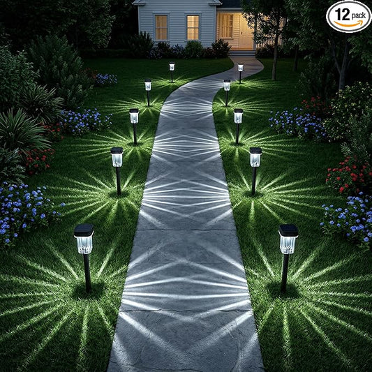 LIANGLOME Solar Pathway Lights Outdoor 12 Pack - IP55 Waterproof Solar Powered Garden Lights 6000K Cold White LED, Auto On/Off Outdoor Solar Lights for Yard Driveway Patio Decor Landscape Lighting