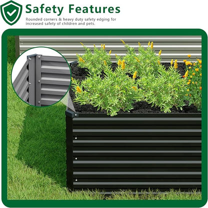 DIIYIV Galvanized Raised Garden Bed Kit Outdoor Patio,8x2x2ft Large Rectangular Metal Planter Boxes,Deep Root Box Planter for Gardening,Vegetables,Flowers,Herbs-Black