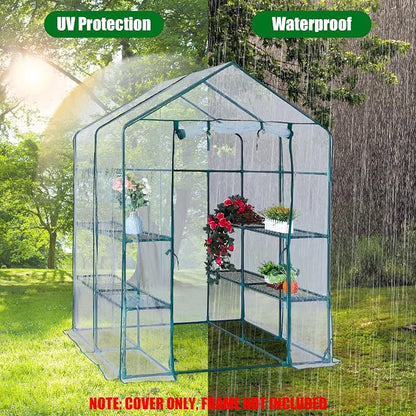 Greenhouse Replacement Cover with Roll-Up Zipper Door, 56×56×76 inch PVC Transparent Greenhouse Cover Protect Outdoor Gardening Plants from Rain Frost，Waterproof and UV Resistant(Frame Not Include)