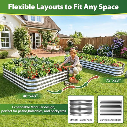 Square Galvanized Raised Garden Bed 4x4 ft – Heavy Duty Metal Planter Box for Vegetables & Flowers,Herb– 12" Deep Rust-Resistant Outdoor Gardening Bed with Easy Assembly, Above Ground (Silver)
