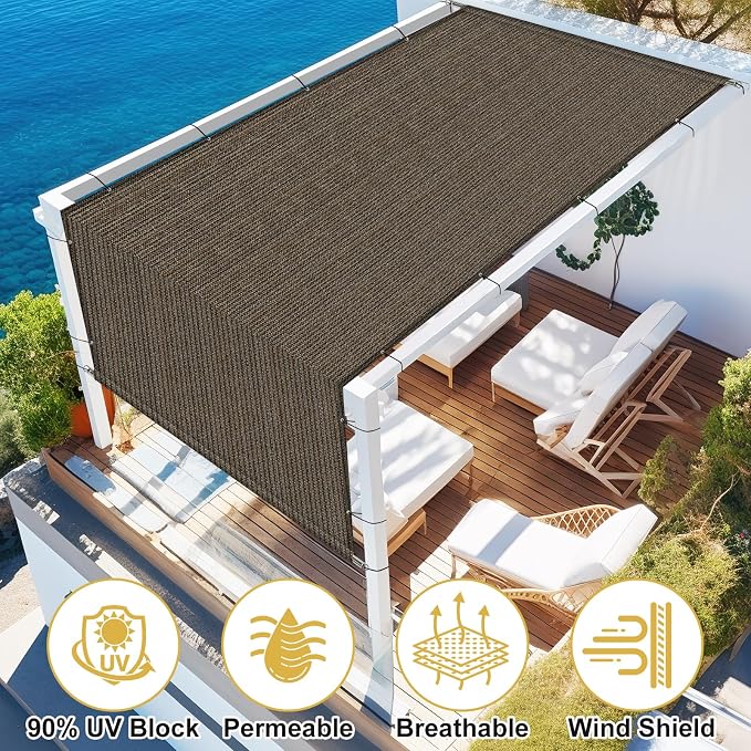 Shade&Beyond 8'x16' Pergola Shade Cover with Weighted Rods & Grommets, 90% UV Block Outdoor Sun Shade Cloth Canopy Replacement Cover for Patio Porch, Mocha | 200GSM HDPE Privacy Shade Screen Panel with Weighted Rods & Grommets, 90% UV Block Outdoor Sun...