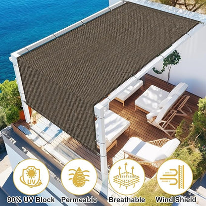 Shade&Beyond 8'x16' Pergola Shade Cover with Weighted Rods & Grommets, 90% UV Block Outdoor Sun Shade Cloth Canopy Replacement Cover for Patio Porch, Mocha | 200GSM HDPE Privacy Shade Screen Panel with Weighted Rods & Grommets, 90% UV Block Outdoor Sun...