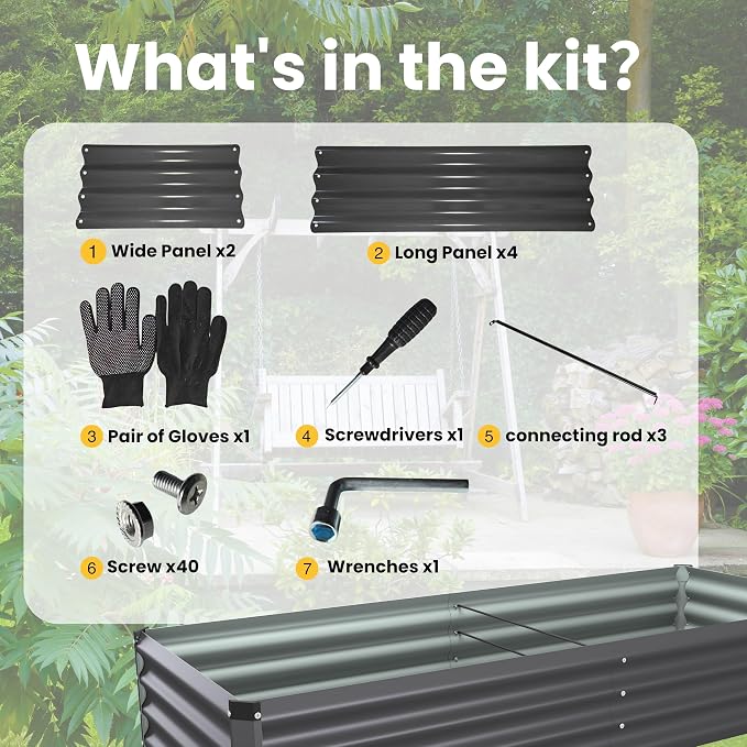 6X2X1 FT Metal Raised Garden Bed Kit, Heavy Duty Outdoor Rectangular Planter Box, Bottomless Design for Deep Root Vegetables, Flowers & Herbs, Easy Assembly(Dark Gray 2PCS)