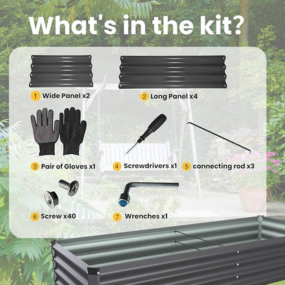 6X2X1 FT Metal Raised Garden Bed Kit, Heavy Duty Outdoor Rectangular Planter Box, Bottomless Design for Deep Root Vegetables, Flowers & Herbs, Easy Assembly(Dark Gray 2PCS)