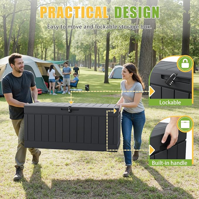 Greesum Outdoor Storage Box 82 Gallon Storage Bin with Lid for Patio Furniture, Garden Tools, Pool Supplies, Waterproof and UV Resistant, Lockable, Gray