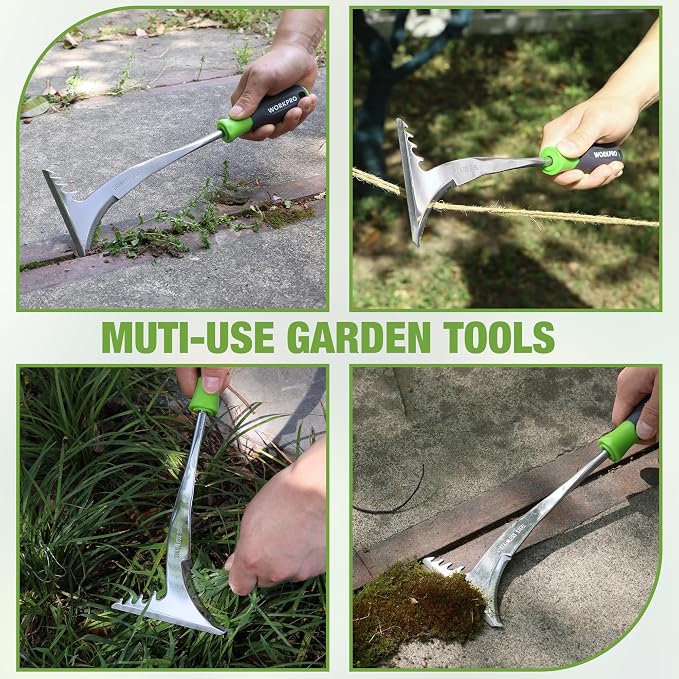 WORKPRO Crack Weeder, 12.5" Stainless Steel Crevice Weeding Tool Weeder Tool | Soft PP+TPR Handle, L-Shaped Side-Walk Weed Removal Scraper, for Garden Lawn Yard Patio Terrace Paving
