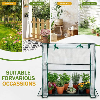 Outvita Mini Greenhouse, Outdoor 3'x3'x3' UV Protected 2-Layer PE Cover Plant Hot House for Flowers, Seed and Vegetables Protection with Roll-up Zippered Doors for Patio Balcony Backyard
