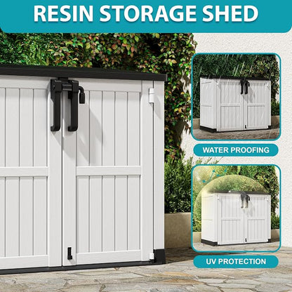 Horizontal Resin Storage Shed 36 Cu Ft with Lockable Doors,Waterproof Outdoor Storage Box, Portable Outdoor Storage Cabinet for Backyard