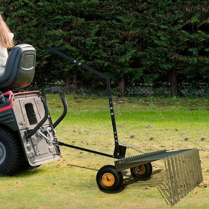 60 Inch Tow Behind Lawn Dethatcher, Tow Behind Steel Pine Straw Rake | with 24 Durable Spring Steel Tines for ATV or Mover Tractors, Designed to Pull Behind Lawn and Garden Tractors, Orange