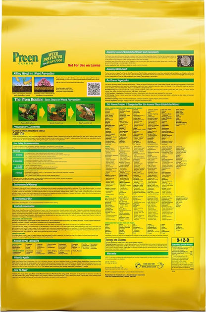 Preen Garden Weed Preventer Plus Plant Food 31.3 lb Bag, Covers 5,000 sq ft | Granular All Purpose Fertilizer with Pre Emergent Weed Control for Gardens – Prevents Weeds and Feeds Plants