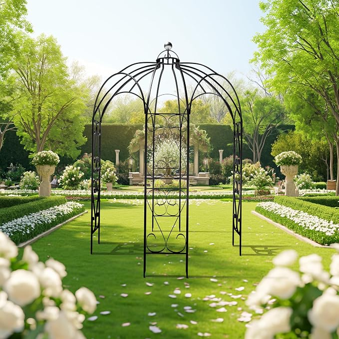 OUTOUR Versatile Oversized 9FT Iron Garden Gazebo Arbour Arbor Heavy Duty Metal ArchTrellis Support for Plants Climbing Garden Outdoor Yard Patio Wedding Party Ceremony Decor Arch