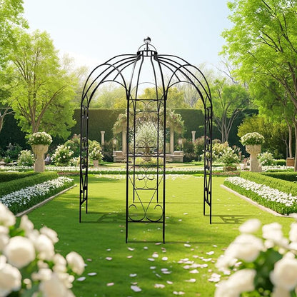 OUTOUR Versatile Oversized 9FT Iron Garden Gazebo Arbour Arbor Heavy Duty Metal ArchTrellis Support for Plants Climbing Garden Outdoor Yard Patio Wedding Party Ceremony Decor Arch