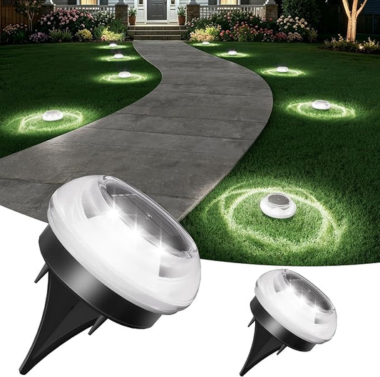 VOLISUN Mini Solar Pathway Lights Outdoor,2 Pack Flat Solar Ground Lights,IP67 Waterproof Solar Powered Disc Lights,Landscape Lighting for Garden Yard Walkway Luces Patio Driveway,Cool White