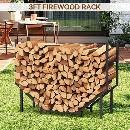 Ebeneze 3.2FT Firewood Rack Holder Outdoor Indoor, Heavy Duty Metal Log Holder Stand for Patio Porch, Stable Wood Holder Firewood Storage Fireplace Organizer