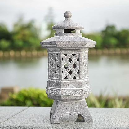 TERESA'S COLLECTIONS Pagoda Garden Statues with Solar Outdoor Light, Resin Zen Garden Lantern Asian Decor Outdoor Statues Lawn Ornaments Patio Porch Yard Decor Gifts for Mom 8.3''