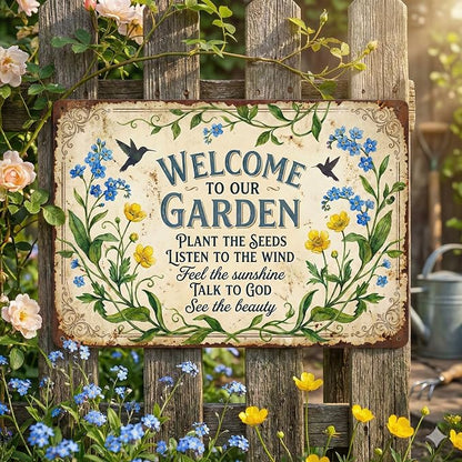 Garden Decor Sign Welcome to Our Garden Floral Wall Art | Garden Lovers • Yard Patio Display • Garden Theme • Vintage Botanical Style • UV Printed • 8x12 Inch