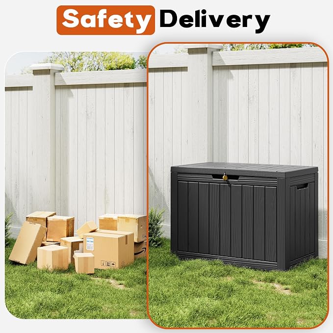 Outdoor Storage Box, Resin Deck Boxes outdoor, Waterproof Storage Box Lockable Lid (Black, 45 Gallon)