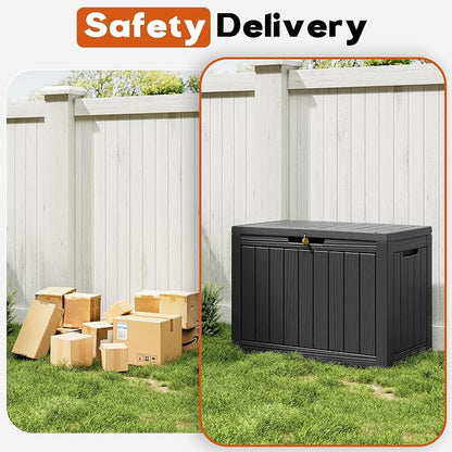 Outdoor Storage Box, Resin Deck Boxes outdoor, Waterproof Storage Box Lockable Lid (Black, 45 Gallon)