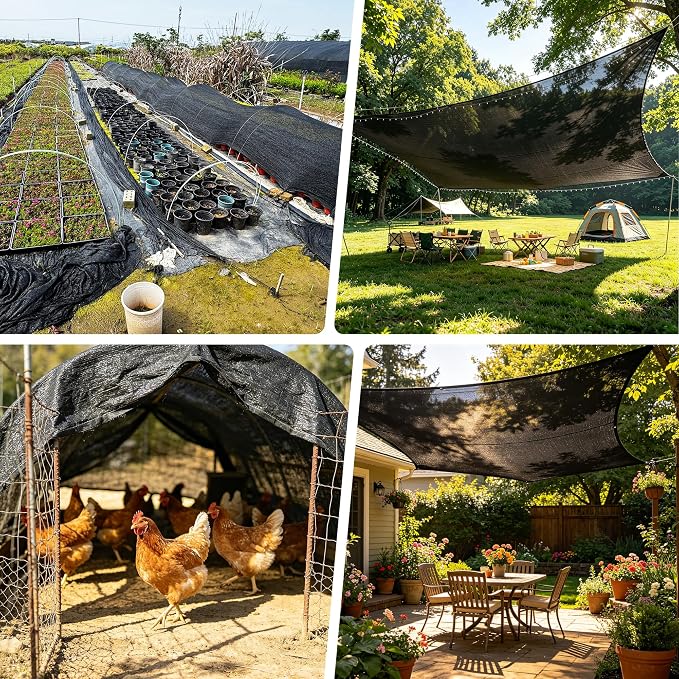 Shade Cloth, 20FT X 20FT 70% Black Outdoor Woven Sun Shade with Grommets, Durable Breathable Netting Shading Antifreezing for Patio, Garden, DIY Home, Plants Cover, Greenhouse, Dog Kennel