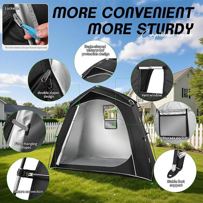 Bike Storage Tent Outdoor, Waterproof Bicycle Shed for 4-5 Bikes, PU4000 210D Oxford, Fiberglass Frame, Rain-Blocking Awning Design, Outdoor Storage for Bikes, Lawn Mower, Garden Tools Black