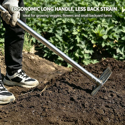BARAYSTUS Garden Hoe Tool and Weeder, 56 Inch Ergonomic Long Handle Cultivator with Sharp Stainless Steel Blade, Heavy Duty Garden Hand Tiller for Weeding, Digging, Loosening Soil,Removing Moss