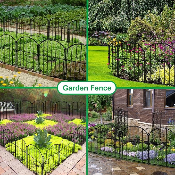 Decorative Garden Fence 17in x30ft, 30 Pack Rustproof Metal No Dig Fence Animal Barrier for Dog, Arched Flower Bed Edging Ornamental Wire Border Panel Fencing (Black, 30 Panels-17in(H) x30ft(L))