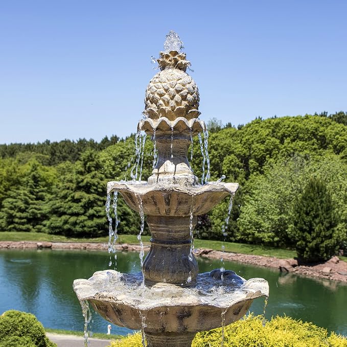 Sunnydaze Grand Courtyard 4-Tier Large Outdoor Water Fountain - 80" Tall Outdoor Fountain - Tiered Electric Garden Water Feature for Patio, Backyard, or Yard - Faux Stone Resin - Earth