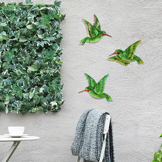 Glass Hummingbird Wall Art Hummingbird Decor Metal Fence Decorative Hanging | J-Fly; Bedroom Garden Patio Porch Fence of Decor 10 Inch, Great gift choice