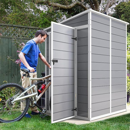DWVO 5x4 FT Resin Storage Shed with Floor, All-Weather Outdoor Storage Shed with Lockable Door & Window, Waterproof Plastic Tool Shed for Garden, Backyard, Patio, Lawn, Gray