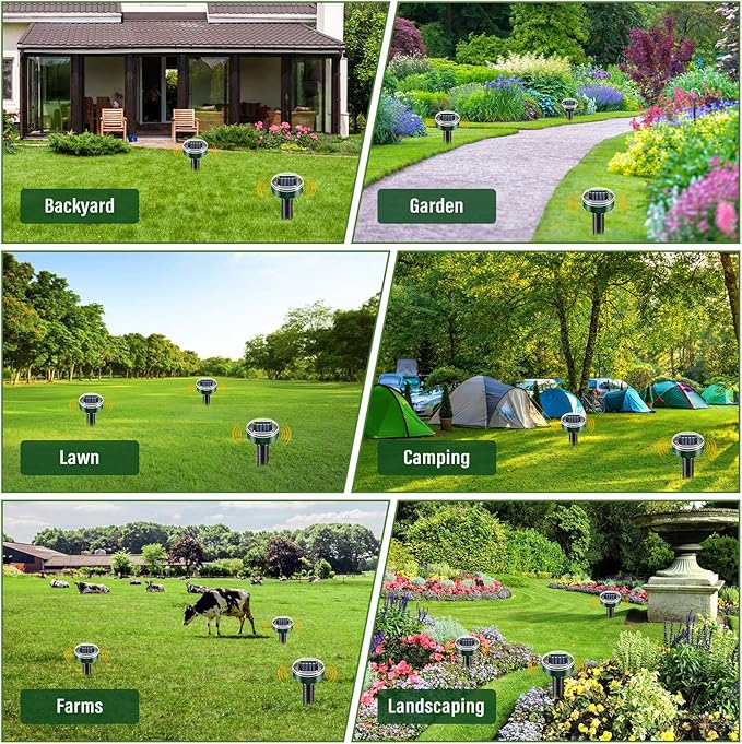 Mole Repellent Solar Powered-10Packs, Snake Repellent Outdoor Ultrasonic Gopher Repellent for Lawn Garden, Waterproof Vole Repellent Get Rid of Moles Groundhog Chipmunk Repellent Round