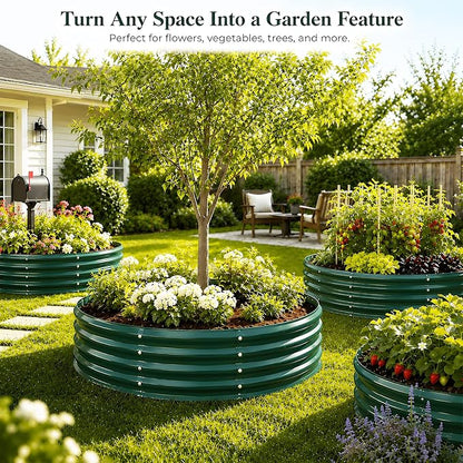4FT Round Raised Garden Bed, Heavy Duty Galvanized Metal Planter Box for Vegetables, Flowers & Herbs, Rust-Resistant Outdoor Gardening Bed with Modern Green Finish & Easy DIY Assembly