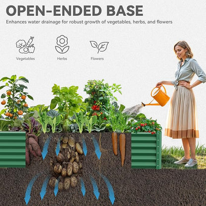 YITAHOME 2pcs 8x4x1.5 in Galvanized Raised Garden Bed Kit, Large Metal Planter Box with Gloves, Safety Rubber & Support Rod, Outdoor Flower Bed for Plants Vegetables, Green