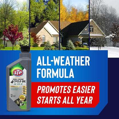 STP Premium Small Engine 4 Cycle Oil Formula, SAE10W-30 Small Engine Oil & Care Formula Reduces Wear for Lawnmower, Push Mower, Tractor, 32 Oz, STP (Pack of 2)
