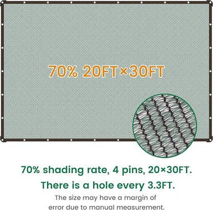 Shade Cloth, 20FT X 30FT 70% Green Outdoor Woven Sun Shade with Grommets, Durable Breathable Netting Shading Antifreezing for Patio, Garden, DIY Home, Plants Cover, Greenhouse, Dog Kennel