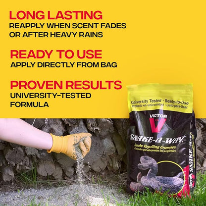 Victor Snake-A-Way Outdoor Snake Repellent Granules for Yard, 10 lb Bag | EPA-Registered Pest Control, Repels Venomous and Non-Venomous Snakes up to 1.25 Acres, Lasts 2-3 Months After Application