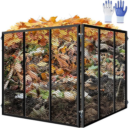 Large Compost Bin Outdoor - Metal Wire Mesh Compost Bins with Rust-Proof Coating, Easy to Assemble Square Garden Compost Bin for Yard Waste, Leaves & Kitchen Scraps, 37x37x30 Inches Black