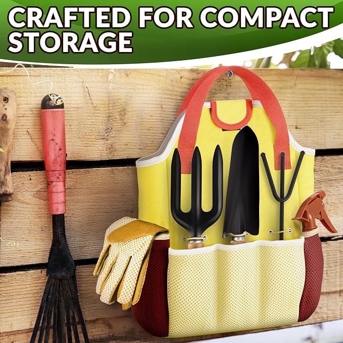 10 Pcs Gardening Tool Set for Women, Rust-Resistant Steel, Tote Bag | Garden Tools Set for Plant Care, Digging, Planting & Potting; Ergonomic Handles, Gloves & Spray Bottle; Gift for Plant Lovers