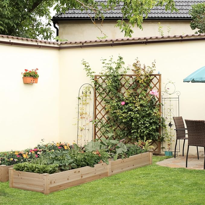Crownland Outdoor Gardens 8 ft Raised Garden Bed Wooden Patio Raised Beds Backyard Elevated Planter Box Grow Vegetables Fruits Herb Yard Fast Easy Assembly