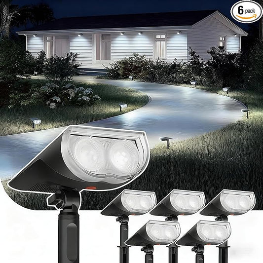Linkind Solar Lights Outdoor StarRayS, Bright Solar Spot Lights Outdoor, IP65 Waterproof Spotlights for Garden Yard Landscape Walkway Patio Tree (Daylight, 6 Pack)