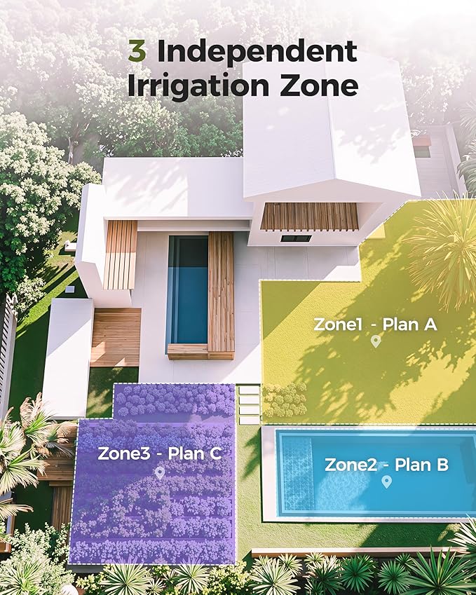 Diivoo Brass 3 Zone Sprinkler Timer, Programmable Hose Timers for Watering | Large Display, Rain Delay & Manual Mode, for Outdoor Automatic Irrigation of Garden, Lawn, Yard