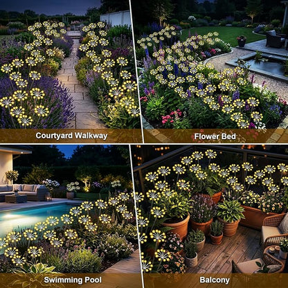Solar Garden Lights Outdoor, 2 Pack New Upgraded Solar Swaying Starburst Light, Waterproof Fireworks Solar Lights, Yard Patio Pathway Decoration, Warm White