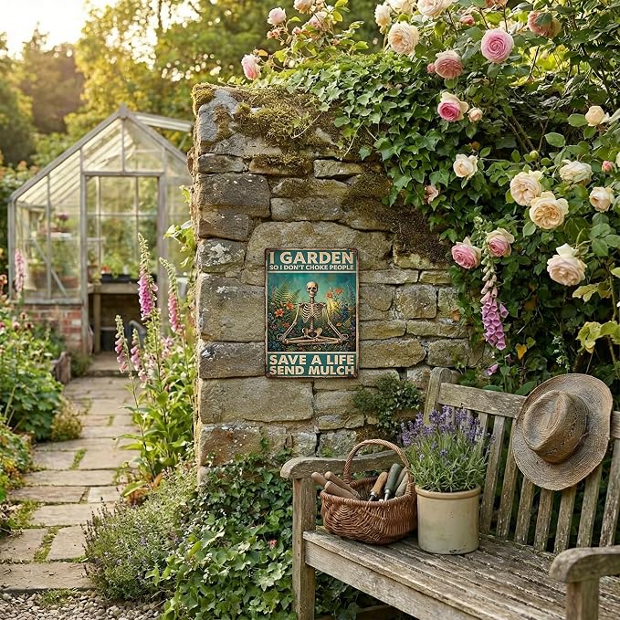 Garden Decor Sign I Garden So I Don't Choke People Wall Art | Garden Lovers • Yard Flower Bed Display • Garden Theme • Funny Vintage Style • UV Printed • 8x12 Inch