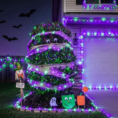 JMEXSUSS 600 LED Purple Green String Lights Plug in Indoor Outdoor | Lights for Halloween Decor, Clear Wire, Remote Control, 168 FT, for Fall Halloween Tree Fireplace Party Patio Gaeden