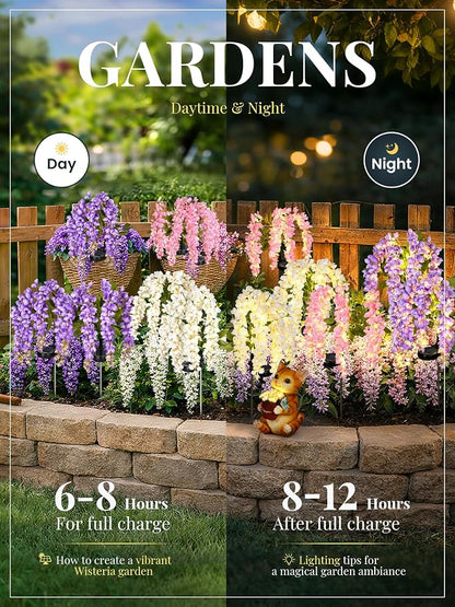 GIGALUMI Solar Lights Outdoor for Garden Decor, 6 Pack Solar Flower Lights Waterproof, 2 Lighting Modes Wisteria for Pathway,Yard, Patio Decoration, Gardening Gifts for Women (Multi-Colored)