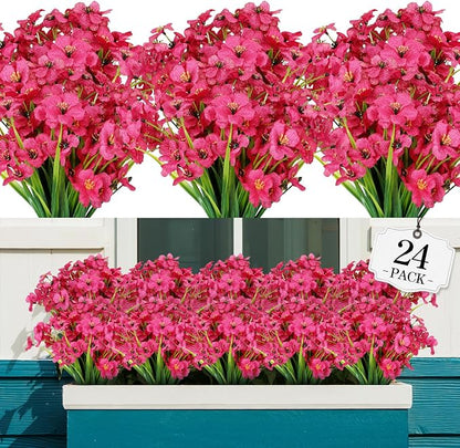 AGIRL 24 Bundles Artificial Flowers for Outdoor,No Fade Fake Plastic Flowers Faux Plants for Decoration Hanging Planters Indoor Outside Garden Porch Window Box Home Wedding Farmhouse