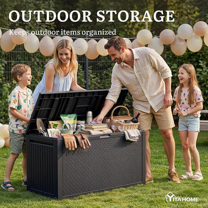 YITAHOME 95 Gallon Outdoor Storage Deck Box | Waterproof Resin Deck Box w/Handles, Lockable Outdside Deck Box for Patio Furniture, Garden Tools, Lockable & UV