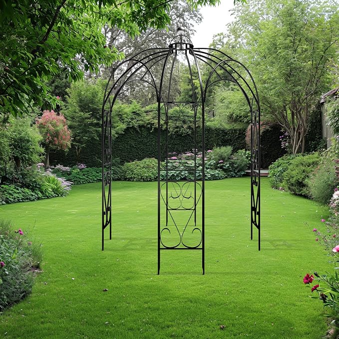 OUTOUR Versatile Oversized 9FT Iron Garden Gazebo Arbour Arbor Heavy Duty Metal ArchTrellis Support for Plants Climbing Garden Outdoor Yard Patio Wedding Party Ceremony Decor Arch