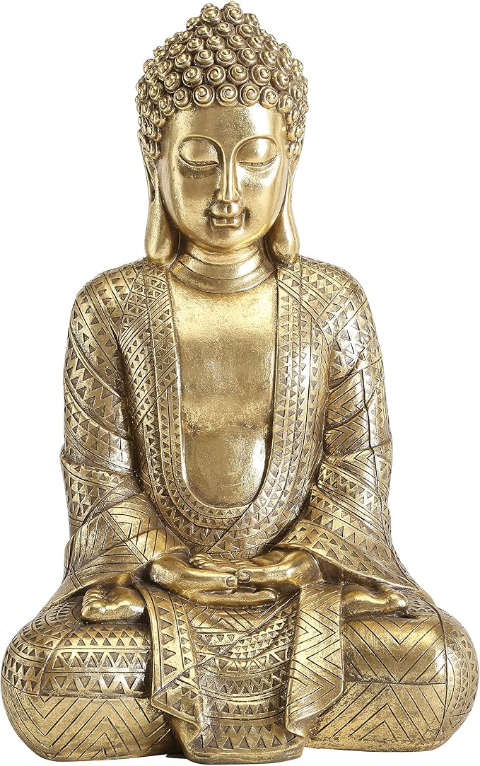 Large Gold Buddha Statue, 15.25 Inch Seated Meditation Sculpture