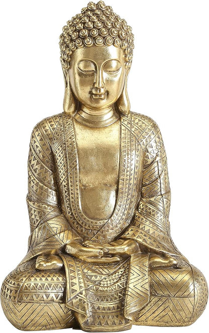 Large Gold Buddha Statue, 15.25 Inch Seated Meditation Sculpture