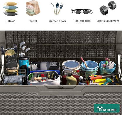 YITAHOME 100 Gallon Resin Deck Box | Weather Resistant Outdoor Storage Box, Lockable Indoor Outdoor Storage for Supplies and Essentials, Taupe